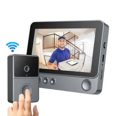 Produktbild von Video-Türklingel mit Kamera und Display, 1080P HD, Bewegungsmelder, Infrarot-Nachtsicht, 2-Wege-Sprechfunktion, Schwarz