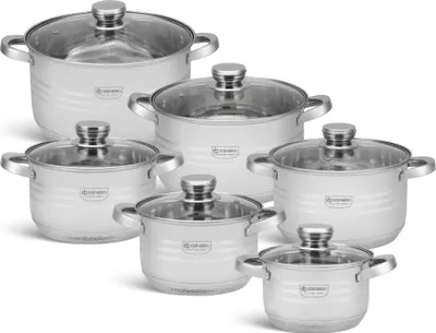 Produktbild von EDENBERG 12-teiliges Induktions-Topfset, Edelstahl-Topfset mit Deckel, für Gas-, Elektro-, Halogen-, Glaskeramik- und Induktionskochfelder EB4037