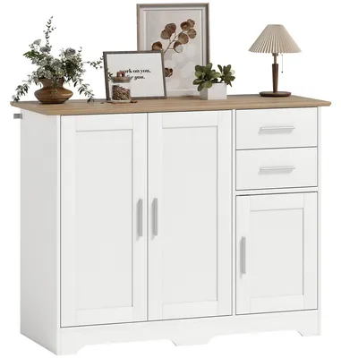 Obrázok produktu pre HOMCOM Moderná komoda z dreva s 2 zásuvkami a 2 skrinkami, rozmer 100x40x78 cm, biela a drevená farba