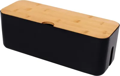 Produktbild von Kleine weiße Kabelmanagementbox zur Aufbewahrung von Verlängerungskabeln, Steckdosenleisten und Überspannungsschutzkabeln. Ideal für Schreibtisch, Büro, Küche und mehr.