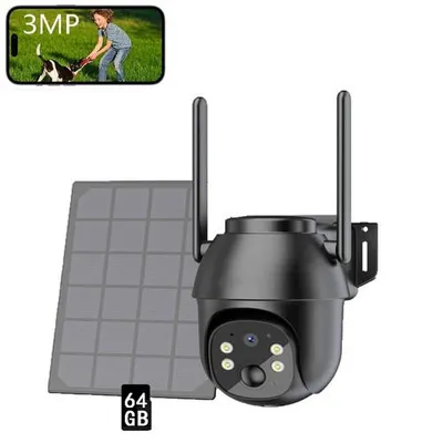 Image de caméra de surveillance extérieure 4G LTE Batterie avec carte SIM Panneau solaire & 64GB, 2K 3MP sans fil Caméra IP solaire sans WLAN extérieur, vision nocturne couleur/IR