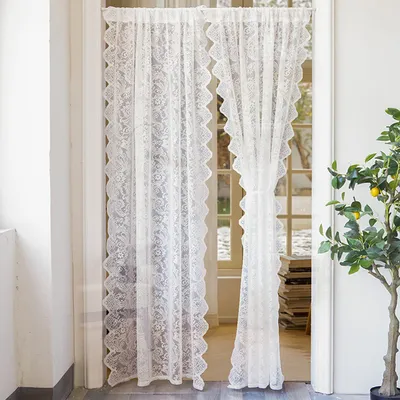 Produktbild von 2 Stück Weiß Spitze Türvorhang Scheibengardine Blumen Landhaus Vorhänge, 100x140cm