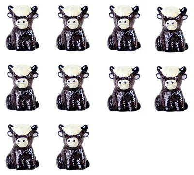 Produktbild von 10 Mini-Hochlandrinderfiguren aus Kunstharz, sitzende Hochlandrinderstatuen, Sammlerstücke, Tischdekoration