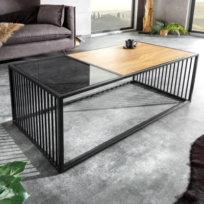 Produktbild von riess-ambiente Design Couchtisch ARCHITECTURE 100cm schwarz Wildeiche Rauchglas Metall Holz Beistelltisch Tisch