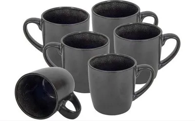Immagine prodotto di Set di 6 tazze da caffè in porcellana nera metallizzata, 350 ml, lavabili in lavastoviglie