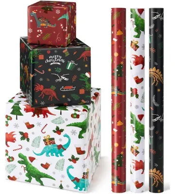 Obrázek produktu pro Dekorační papír na Vánoce, 3 role, rozměry 43 x 300 cm, motiv dinosauři, pro děti