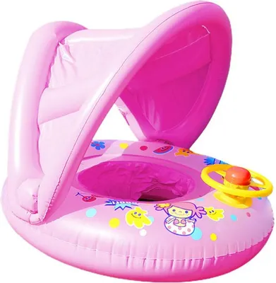 Produktbild von Baby Schwimmring aufblasbare Sonnenschutzmittel Schwimmhilfe schweben Kinder mit Lenkrad und Markise