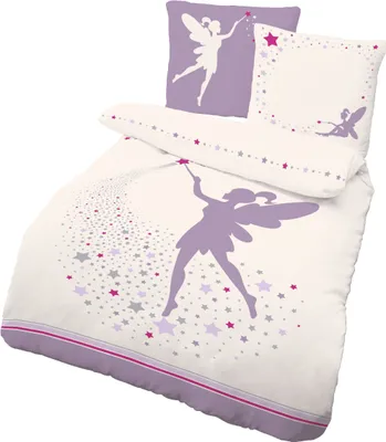 Produktbild von Kinderbettwäsche 135x200cm Renforce 100% Baumwolle Fee Weiß Rosa mit Reißverschluss - Ganzjährig geeignet - Kissen 80x80cm