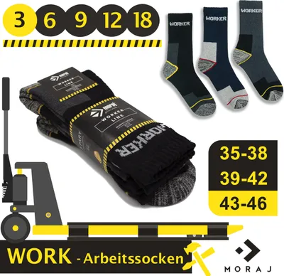 Produktbild von WORKER Arbeitssocken Funktionssocken Strümpfe Outdoor Sport Baumwolle 3 Paar - 43/46