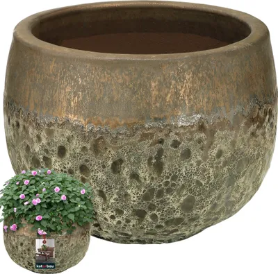 Obrázek produktu pro KOTARBAU® Keramický květináč Gold Výška 28 cm ⌀ 38 cm Květináč do obývacího pokoje Květináče Květináč Vintage Květináč Venkovní a vnitřní květináče Pokojové rostliny