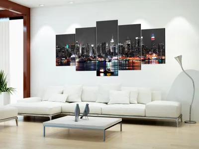 Produktbild von Akustikbild Stadt New York 200x100 cm Bilder Akustikschaum Hochleistungsschallabsorber Schallschutz Leinwand 5 tlg Wandbild Raumakustik Schalldämmung d-A-0022-b-n