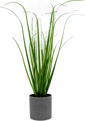 Produktbild von 3.08 Künstliches Gras im grauen Topf - grün - weiß / ca. 50 cm - Kunstpflanze Gräser