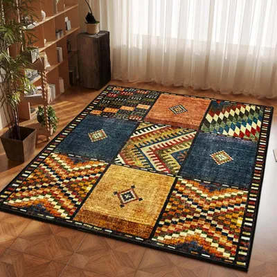 Productafbeelding van Vloerkleed 120 x 120 cm, vierkant, korte pool, antislip, wasbaar voor woonkamer