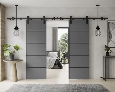 Produktbild von Schiebetür ALDER PLUS DUO mit Türdämpfer 192 cm Graphit