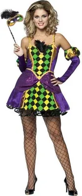 Immagine prodotto di Costume di carnevale da clown arlecchino viola-giallo-verde - S / M