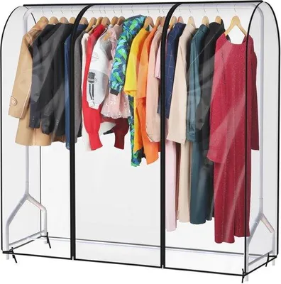 Produktbild von Große transparente Kleiderstange mit 2 starken Ritsen große Kleiderhaken Stoffschutz Kleiderstange aus Stoff für Kleiderrek 152cm