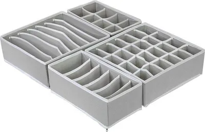 Produktbild von Sunrain 4er-Pack faltbare Schubladenorganizer in verschiedenen Größen, Socken- und Unterwäsche-Schubladenorganizer, Schreibtisch- und Kleiderschrank-Stofforganizer und Aufbewahrungsschublade