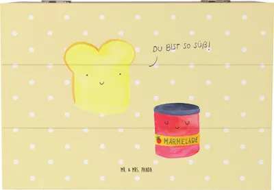 Produktbild von Mr. & Mrs. Panda Holzbox Toast Marmelade 22 x 15 cm - Gelb Pastell - Geschenk, Box, Holztruhe, fotobox, Kiste mit Deckel, schatztruhe, Küche Deko, geschenkkiste, Süß