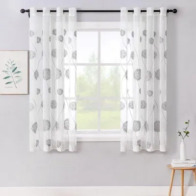 Immagine prodotto di Ibenzoa® Set di 2 tende, 145x140 cm per pezzo (altezza x larghezza) – tende in voile trasparenti con ricami floreali, 100% poliestere, ideali per soggiorno/camera da letto