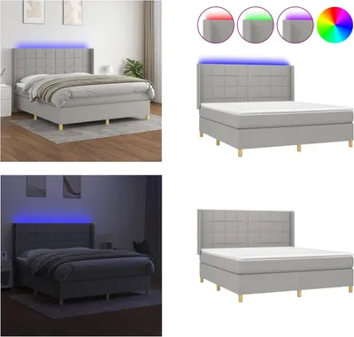Produktbild von vidaXL Boxspringbett mit Matratze & LED Hellgrau 180x200 cm Stoff - Boxspringbett - Boxspringbetten - Bett - Schlafzimmermöbel