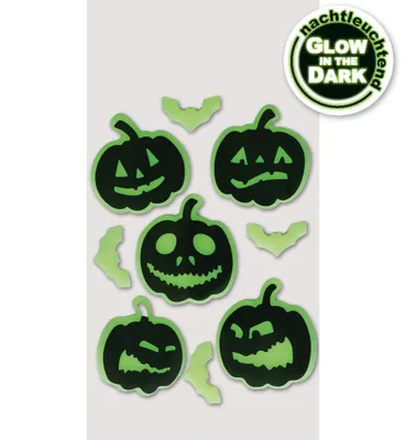 Produktbild von Halloween Gel Aufkleber Nachtleuchtend 9 Stück Kürbis Fledermaus Karneval, KI-generiertes Bild