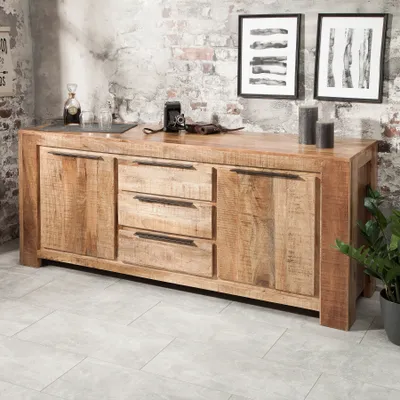 Produktbild von Massives Sideboard IRON CRAFT 174cm Mangoholz Handarbeit Kommode Anrichte Wohnzimmerschrank