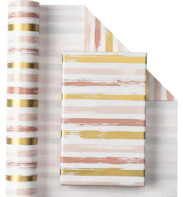 Immagine prodotto di Rotolo di carta da regalo, rosa con linee dorate, 43,2 cm x 10 m