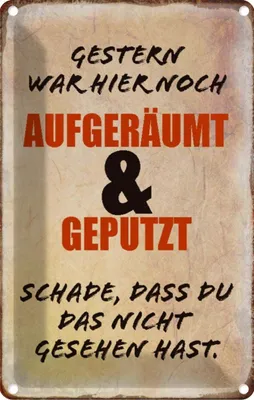Produktbild von vianmo Blechschild 18x12 cm Gestern war hier noch aufgeräumt Dekoration Spruch Zitat