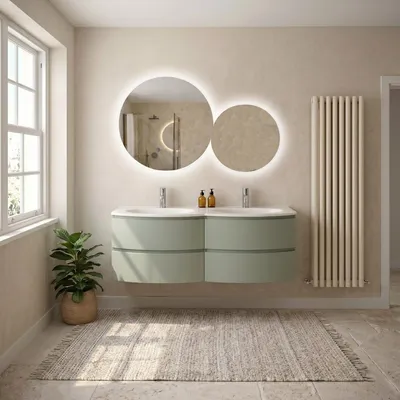 Immagine prodotto di Mobile bagno sospeso 140 cm curvo verde salvia moderno | Los Angeles