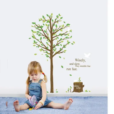 Produktbild von Dekorative Wandaufkleber – Grüner Baum & Vogel