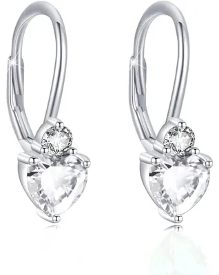 Immagine prodotto di Orecchini in argento sterling 925 con cuore e zirconi, chiusura a leva, ideali come regalo per il mese di aprile, adatti a donne e ragazze