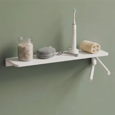 Produktbild von Mai & Mai Duschablage zum Bohren, Duschregal mit 2 Handtuchstangen aus Aluminiumlegierung, Badezimmerablage zur Wandmontage, 40cm Weiß Reglo-19