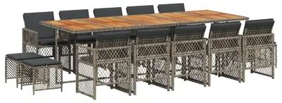 Produktbild von vidaXL 15-tlg. Garten-Essgruppe mit Kissen Grau Poly Rattan