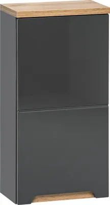 Zdjęcie produktu dla Szafka Łazienkowa Wisząca 35 Cm Szara Połysk Dąb 1 Drzwi Nowoczesna