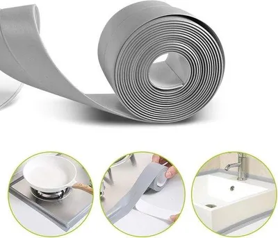 Immagine prodotto di Nastro impermeabilizzante in PVC - lunghezza 32 m - per bagno e cucina - autoadesivo - resistente alla muffa - grigio.