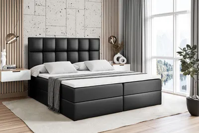 Produktbild von ALTDECOR Boxspringbett mit Matratze und Lattenrost  - RICAR  - 200x200 cm  - Schwarz Kunstleder - Boxbett, Topper, Polsterbett mit Bettkasten, Bett mit Stauraum H3 -Matratze, Doppelbett, Springboxbett