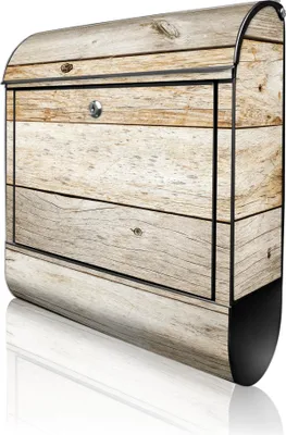 Produktbild von banjado Design Briefkasten Stahl schwarz mit Zeitungsfach pulverbeschichtet "Graues Holz" 38x46x12,5cm & 2 Schlüssel - Postkasten A4 Einwurf inkl. Montagematerial [BKSCH 12172]