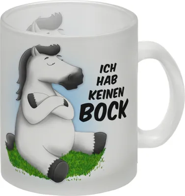 Produktbild von Ich hab keinen Bock Glas Tasse mit weißes Pferd Motiv