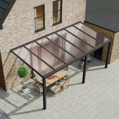 Produktbild von Überdachung Terrasse Aluminium 7,06x3m anthrazit-grau integr. Wasserablauf Dach Opalweiß