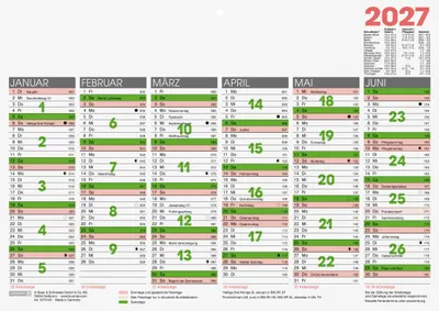 Produktbild von BRUNNEN Tafelkalender 2027 - A4 quer - 6 Monate auf 1 Seite - Karton 400 g/qm