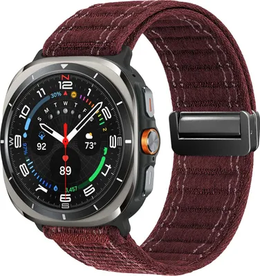 Produktbild von Smartwatch Armband für Samsung Galaxy Watch Ultra 47mm Nylon Textil Band Ersatzband Wechselband Magnetverschluss flexibel atmungsaktiv Rot Weinrot