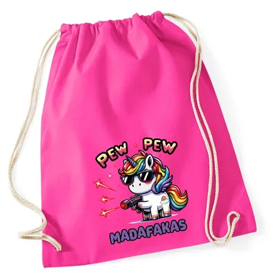 Produktbild von Huuraa Turnbeutel Pew Pew cooles Einhorn 12 Liter Fuchsia Baumwolle Rucksack Geschenkidee