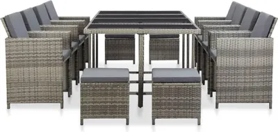 Produktbild von vidaXL 13-tlg. Garten-Essgruppe mit Auflagen Poly Rattan Grau