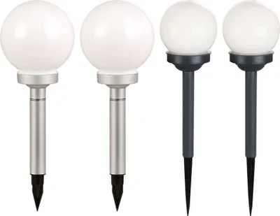 Produktbild von 4er Set LED Solar Steckleuchten, Kugel Design, weiß