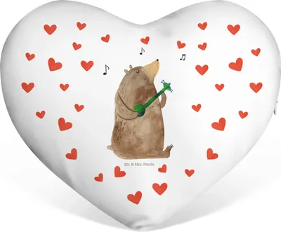 Produktbild von Mr. & Mrs. Panda Dekokissen Bär Gitarre - Weiß - Geschenk, Teddy, dekoartikel, Valentinstags Kissen, Sofakissen, Herz, Kuschelkissen