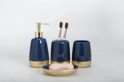 Immagine prodotto di Ibenzoa® Elegante set di accessori da bagno in Vetroceramica a quattro pezzi in blu navy