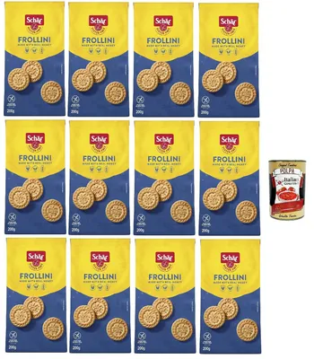 Produktbild von Schar Frollini Gluten-Free Shortbread Cookies, Glutenfreie Shortbread-Kekse – gentechnikfrei, laktosefrei, ohne Konservierungsstoffe, 12x 200g + Italian Gourmet polpa 400g