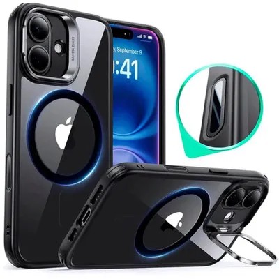Produktbild von ESR – Classic Hybrid HaloLock Hülle mit Ständer für iPhone 16 – transparent schwarz