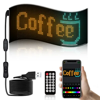 Produktbild von ZELURXX LED Lichtanzeige 24x48 Pixel mit App & Fernbedienung, Bluetooth, Biegsam & Wasserdicht, LED-Anzeige, 27x12cm, Schwarz, Flexibles LED-Display