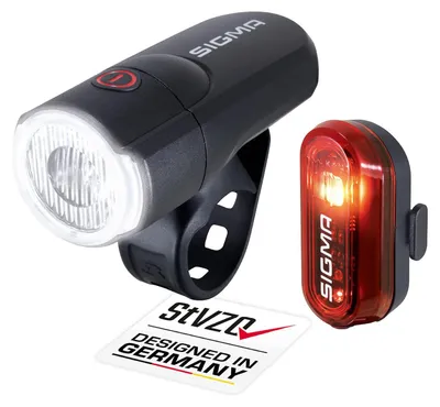 Productafbeelding van Sigma Sport Aura 30 + Curve Set, achterlicht + voorlicht (set), zwart, IPX4, LED, rood/wit, knipperlicht, constant licht